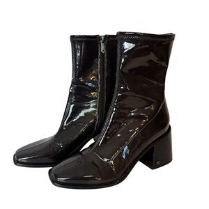 Sam Edelman Faux Leather Stacked Block Heel Squared Toe Ankle Boot Size 7